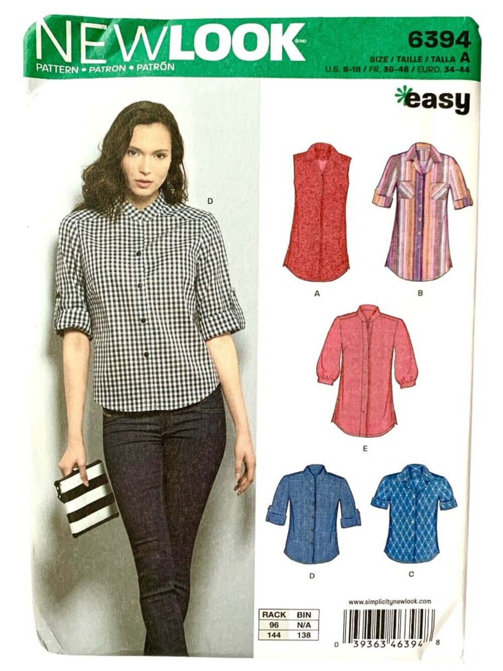 New Look 6394 Pattern Summer Tops Button Up Shirts Tunics Easy Uncut Size 8 - 18
